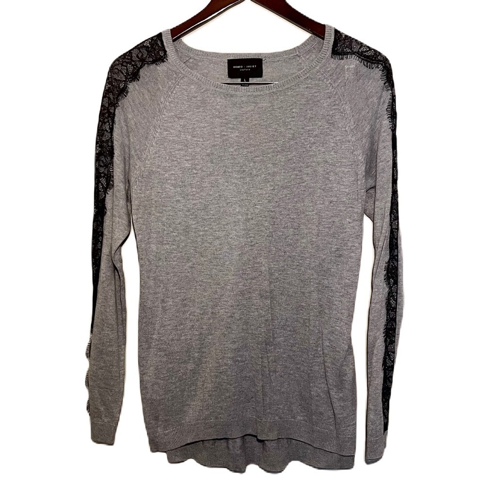 Romeo and Juliet long sleeve gray sweater with black lace- large​